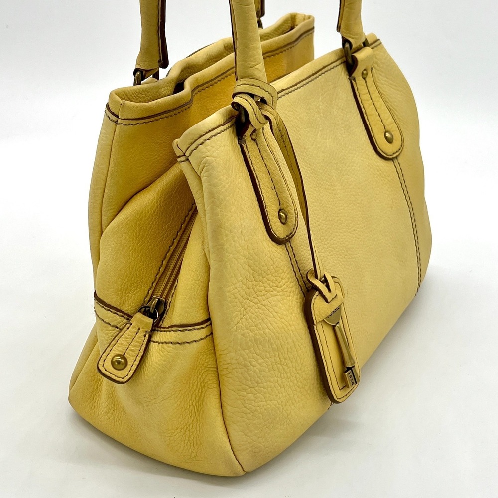 Fossil Key Yellow Pebble Leather Satchel Medium Tote Shoulder Handbag Charm RARE - Picture 4 of 15